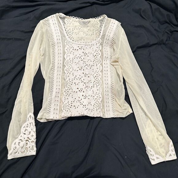Faust made in Paris top women floral white cream S - Picture 1 of 6